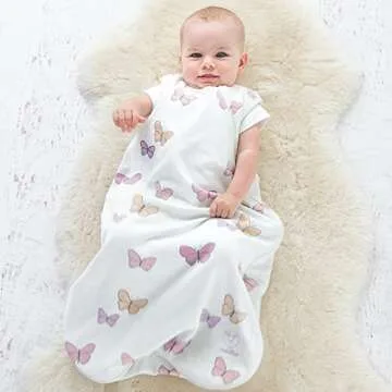 Woolino Merino Wool and Organic Cotton Baby Sleep Sack - 4 Season Classic Sleeping Bag for Baby - Two-Way Zipper Sleeping Bag - Infant Wearable Blanket - 6-18 Months - Butterfly