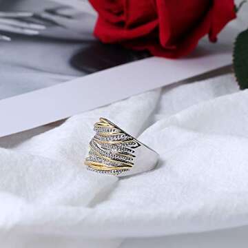 Stylish Two-Tone Intertwined Statement Ring for Women