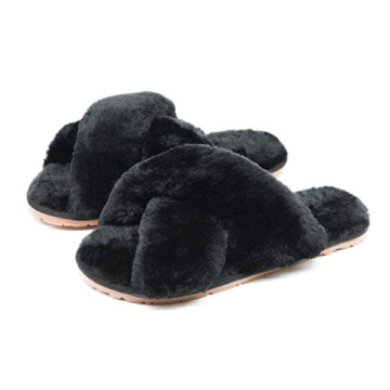 Crazy Lady Women's Fuzzy Fluffy House Slippers Cute Plush Memory Foam Shoes Cross Band Indoor Outdoo...