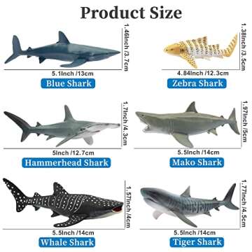 Toymany 6PC Realistic Shark Figurines Set - 5-6" Ocean Animals Bath Toys, Cake Toppers, Gifts for Kids & Toddlers