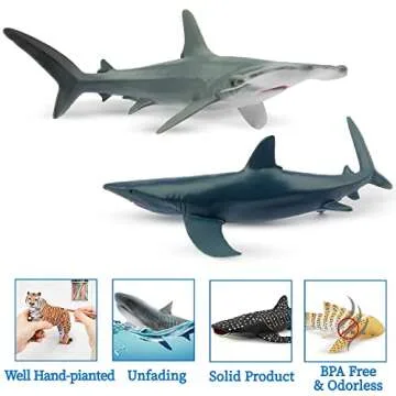 Toymany 6PC Realistic Shark Figurines Set - 5-6" Ocean Animals Bath Toys, Cake Toppers, Gifts for Kids & Toddlers