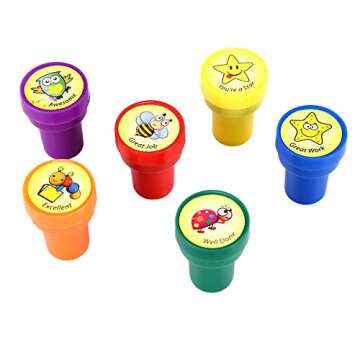 LUCKYBIRD Stamps for Kids, Best Plastic Self Inking Reward Stamps Set, 6 Count