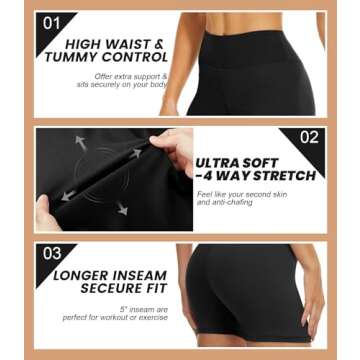 TNNZEET Biker Shorts Women - 8"/5"/3" High Waisted Tummy Control Workout Gym Spandex Booty Yoga Volleyball Shorts A-Black