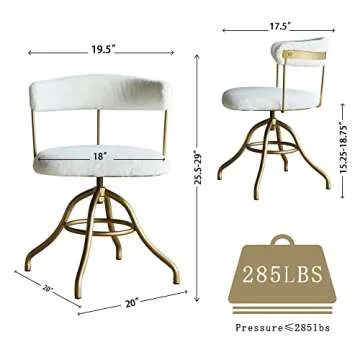 Way2Furn Vintage Desk Chair, Vanity Chair for Women, Comfy Faux Fur Accent Chair, Adjustable Swivel ...