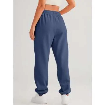 AUTOMET Womens Sweatpants Fleece Lined Fall Outfits Baggy High Waisted Straight Leg Sweat Pants 2025 Drawstring Winter Burnt Casual Athletic Lounge Joggers NavyBlue XS