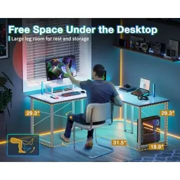 AODK L Shaped Gaming Desk, Computer Corner Desk, PC Gaming Desk Table with Large Monitor Riser Stand for Home Office Sturdy Writing Workstation,51 * 19 inch,White