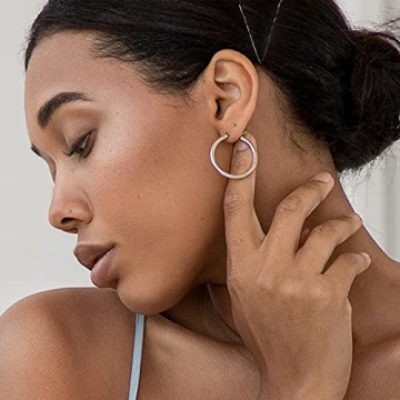 SWEETV Sterling Silver Chunky Hoop Earrings for Women