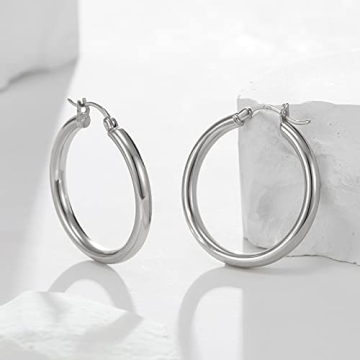 SWEETV Sterling Silver Chunky Hoop Earrings for Women
