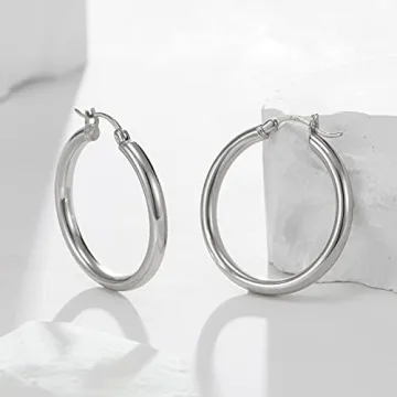 SWEETV Sterling Silver Chunky Hoop Earrings for Women