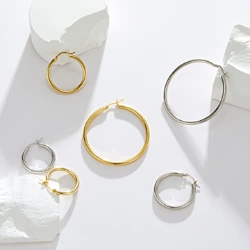 SWEETV Sterling Silver Chunky Hoop Earrings for Women