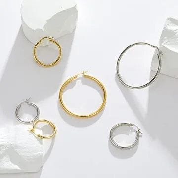 SWEETV Sterling Silver Chunky Hoop Earrings for Women