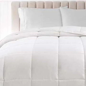 SUPERIOR Classic All-Season Reversible Down Alternative Comforter, Comfy, Fluffy, Cozy, Lightweight, Decorative, Duvet Insert, Plush, Oversized Bedding Essential, Box Quilt Design, Twin, White