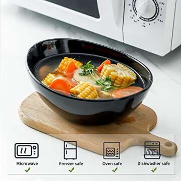 Hasense Serving Bowls, Porcelain Soup Bowls Set of 4, 36 OZ Black Serving Dishes for Entertaining, P...