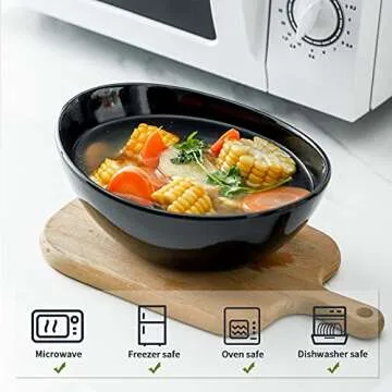 Hasense Serving Bowls, Porcelain Soup Bowls Set of 4, 36 OZ Black Serving Dishes for Entertaining, P...