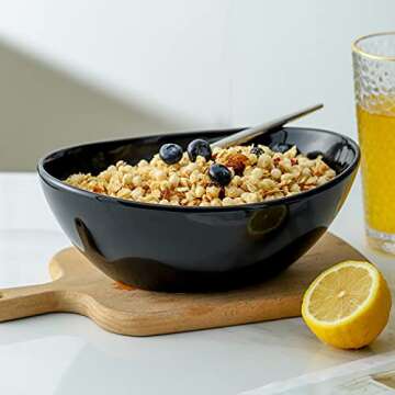 Hasense Serving Bowls, Porcelain Soup Bowls Set of 4, 36 OZ Black Serving Dishes for Entertaining, Perfect for Salad Side Dishes Pasta Popcorn, Dishwasher Microwave Safe