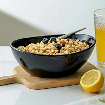 Hasense Serving Bowls, Porcelain Soup Bowls Set of 4, 36 OZ Black Serving Dishes for Entertaining, Perfect for Salad Side Dishes Pasta Popcorn, Dishwasher Microwave Safe