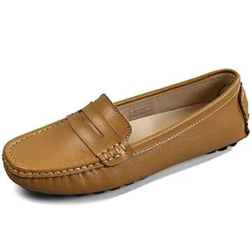 Artisure Women's Classic Handsewn Brown Genuine Leather Penny Loafers Driving Moccasins Casual Boat ...