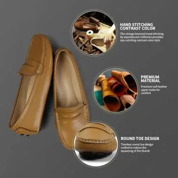 Artisure Women's Classic Handsewn Brown Genuine Leather Penny Loafers Driving Moccasins Casual Boat Shoes Slip On Fashion Office Comfort Flats 11 M US SKS-1221ZON110