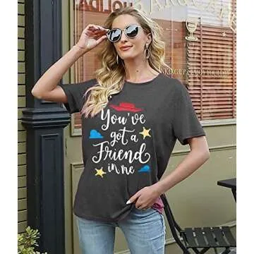 Youve Got A Friend in Me T-Shirt for Women Funny Letter Print Shirt Cute Graphic Short Sleeve Tees Tops (Grey, L)