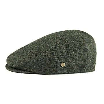 VOBOOM Men's Herringbone Flat Ivy Cap - Army Green Wool Blend