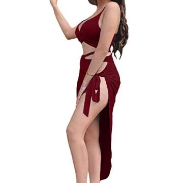 Chic TOB Women's Bodycon 2 Piece Set in Wine Red