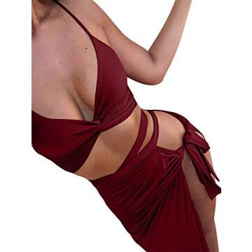 Chic TOB Women's Bodycon 2 Piece Set in Wine Red