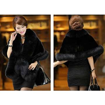 Caracilia Women Luxury Faux Fur Coat Jackets Wrap Cape Shawl for Wedding Party