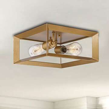 Emliviar 2-Light Flush Mount Light Fixture in Brass Finish