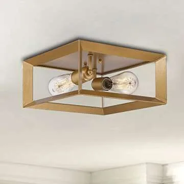 Emliviar 2-Light Flush Mount Light Fixture in Brass Finish