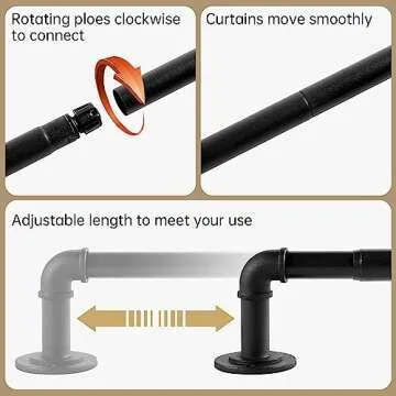 Industrial Curtain Rods for Windows 48 to 84 Inches, Adjustable Blackout Wrap Around Curtain Rods