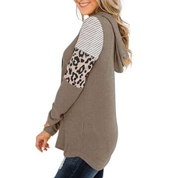 PINKMSTYLE Womens Hoodie Sweatshirts Casual Color Block Shirts Long Sleeve Tunic Tops for Leggings Brown Leopard Medium