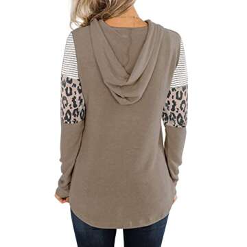 PINKMSTYLE Womens Hoodie Sweatshirts Casual Color Block Shirts Long Sleeve Tunic Tops for Leggings Brown Leopard Medium