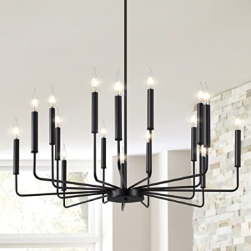 Yiisem Modern Farmhouse Black Chandelier - Elegant 16-Light Rustic Design for Any Space