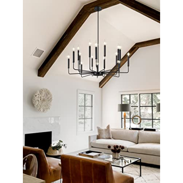 Yiisem Modern Farmhouse Black Chandelier 16-Light Design
