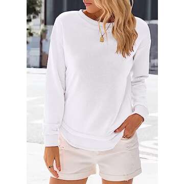 KIRUNDO Women's Casual Crewneck Sweatshirts 2024 Spring Fall Clothes Loose Long Sleeve Lightweight Pullover Shirts Tops (Small, Split-White)
