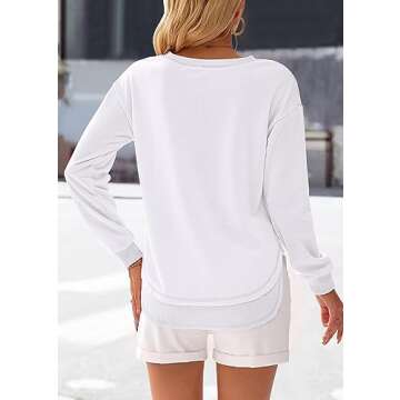 KIRUNDO Women's Casual Crewneck Sweatshirts 2024 Spring Fall Clothes Loose Long Sleeve Lightweight Pullover Shirts Tops (Small, Split-White)