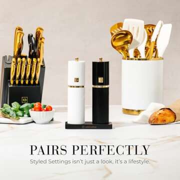 Elegant Salt & Pepper Grinder Set with Gold Details