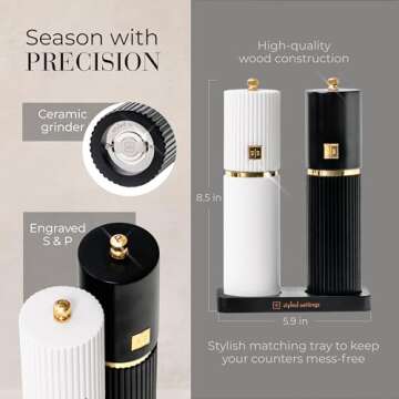 Elegant Salt & Pepper Grinder Set with Gold Details