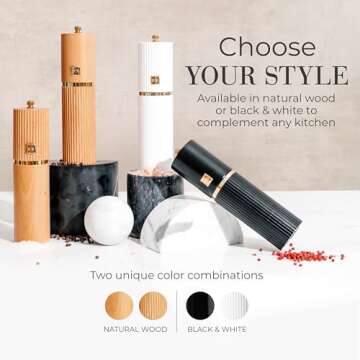 Elegant Salt & Pepper Grinder Set with Gold Details