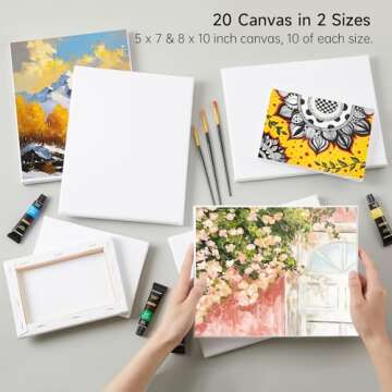 Shuttle Art Stretched Canvas, 20 PCS Value Pack, 5 x 7, 8 x 10 Inches (10 of Each), 100% Cotton, Pri...