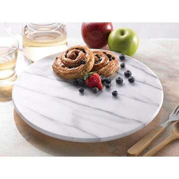 Creative Home Natural Marble Stone Lazy Susan Rotating Serving Plate Dining Table Organizer, 12" Diam, Off-White (patterns may very)