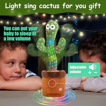 MIAODAM Volume Adjustable Dancing Cactus, Colorful Glowing Talking Cactus Toy, Repeating What You Say Cactus Toys Singing 120 Songs Cactus Plush Eletronic Baby Toys Funny Creative Kids Toy