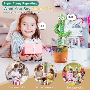 MIAODAM Volume Adjustable Dancing Cactus, Colorful Glowing Talking Cactus Toy, Repeating What You Say Cactus Toys Singing 120 Songs Cactus Plush Eletronic Baby Toys Funny Creative Kids Toy