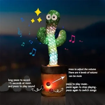 MIAODAM Volume Adjustable Dancing Cactus, Colorful Glowing Talking Cactus Toy, Repeating What You Say Cactus Toys Singing 120 Songs Cactus Plush Eletronic Baby Toys Funny Creative Kids Toy