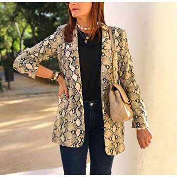 Women Snakeskin Blazer Fashion Loose Fall Spring Python Animal Print Jacket Top â€¦