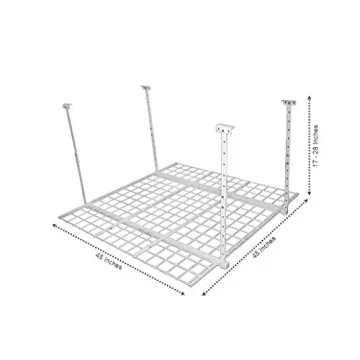 HyLoft Overhead Garage Storage Rack, Adjustable Ceiling Storage for Garage, Heavy Duty Steel Garage Storage System, 45-Inch x 45-Inch, White