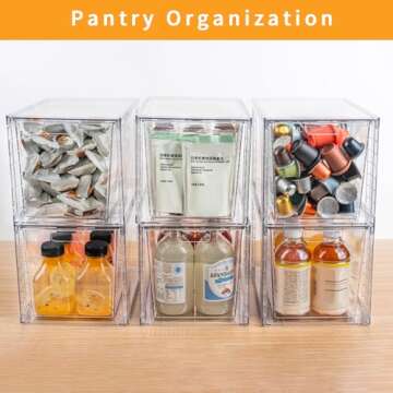 Zero Zoo 4Pack Large Stackable Storage Drawers,Clear Acrylic Organizers with Handle,Easily Assemble ...