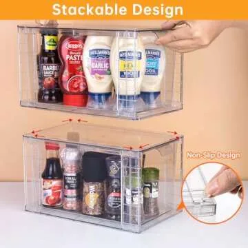 Zero Zoo 4Pack Large Stackable Storage Drawers,Clear Acrylic Organizers with Handle,Easily Assemble for Kitchen Undersink,Bathroom,Cabinet,Makeup,Closet,Medicine,Pantry Organization Bins