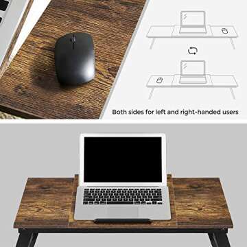 SONGMICS Laptop Desk, Bed Sofa Breakfast Tray, Adjustable Tilt Top, Right-Left Handed, Adjustable Folding Legs, Drawer, Rustic Dark Brown ULLD110B01