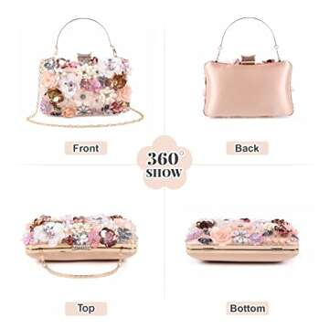 Fecialy Women's Floral Evening Handbags Colorful Rhinestone Clutch Purses Floral Bride Wedding Handb...